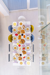 Image showing top view of beautiful decorated and served colorful food