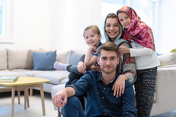 Image showing portrait of young happy modern muslim family