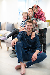 Image showing portrait of young happy modern muslim family