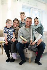 Image showing portrait of young happy modern muslim family