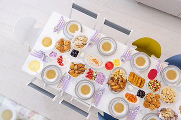 Image showing top view of beautiful decorated and served colorful food