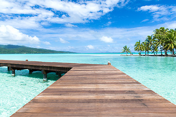 Image showing wooden pier on tropical beach in french polynesia