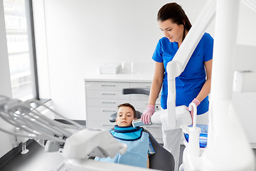 Image showing dentist making x-ray of kid teeth at dental clinic