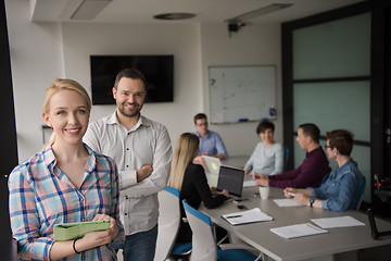 Image showing Business People Working With Tablet in startup office