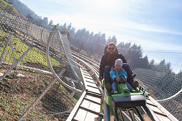 Image showing father and son enjoys driving on alpine coaster