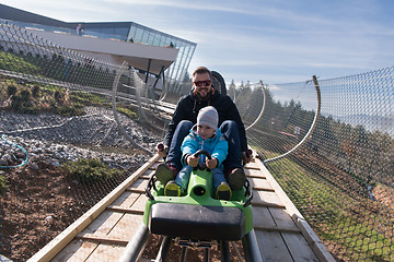 Image showing father and son enjoys driving on alpine coaster