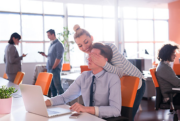 Image showing Two Business People Working With laptop in office