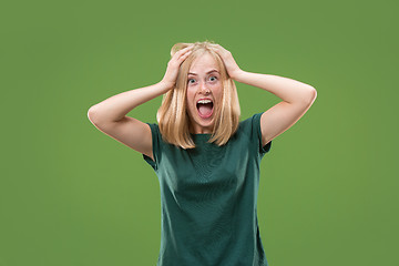 Image showing A portrait of surprised screaming woman