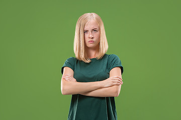 Image showing Beautiful woman looking sad and bewildered
