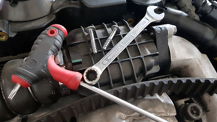 Image showing Service tools on car engine