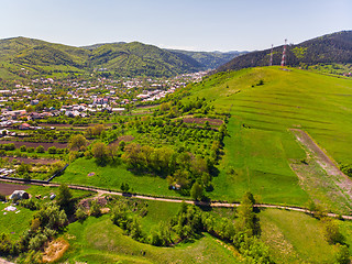 Image showing Aerial view of village in spring