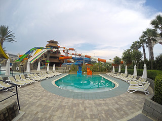 Image showing Aqua park and pool in exotic resort