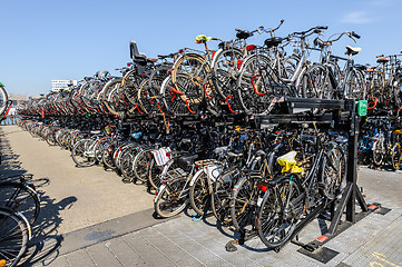 Image showing Massive bicycle parking at back part of Amsterdam Central station