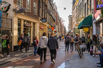 Image showing People at streets of Amsterdam during spring time