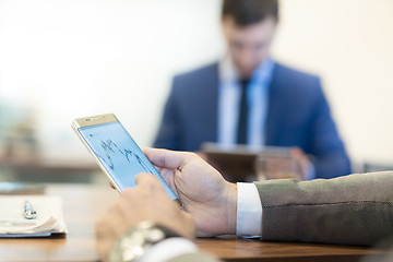 Image showing Close up of businessman using mobile smart phone.