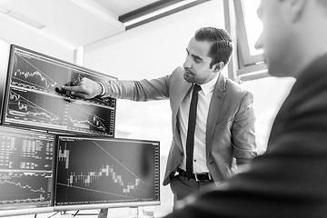 Image showing Stock brokers looking at computer screens, trading online.