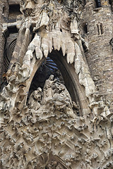 Image showing Detail of Nativity facade of Sagrada Familia church in Barcelona