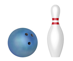 Image showing Blue bowling ball and pin