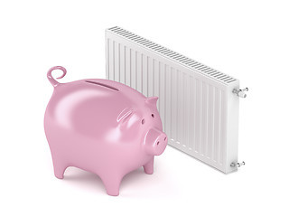 Image showing Piggy bank and heating radiator