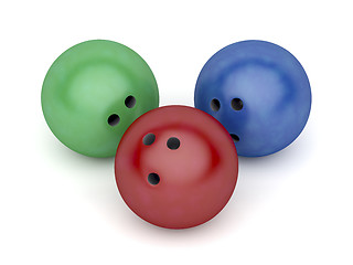 Image showing Green, red and blue bowling balls