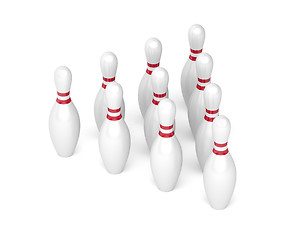 Image showing Rows of bowling pins