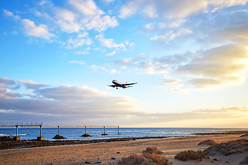 Image showing Airplain landed at sanset