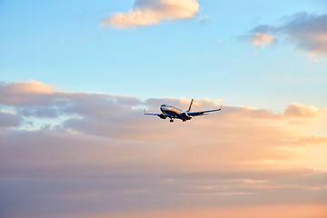 Image showing Airplain landed at sanset