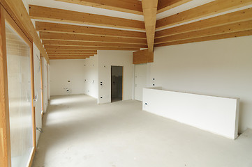 Image showing Home renovation: large open space with exposed wooden beams