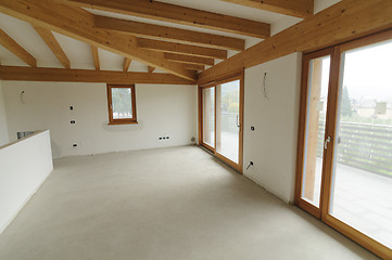 Image showing Home renovation: large open space with exposed wooden beams