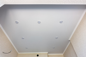 Image showing Stretch ceiling in the kitchen with perimeter-mounted spotlights