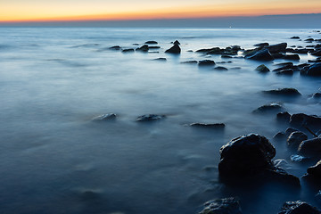 Image showing Rocky sea beach after sunset, Black Sea, Anapa, Russia