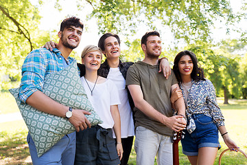 Image showing happy friends with guitar at summer park