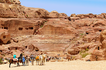 Image showing Tombs and theater carved in the rock at Petra, Jordan