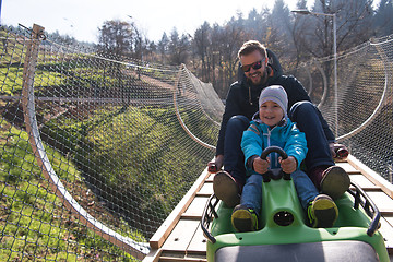 Image showing father and son enjoys driving on alpine coaster