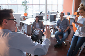 Image showing Young Business Team At A Meeting at modern office building