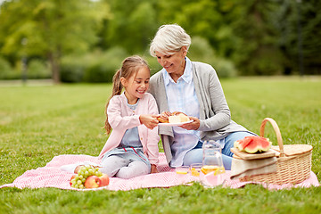 Image showing grandmother and granddaughter at picnic in park