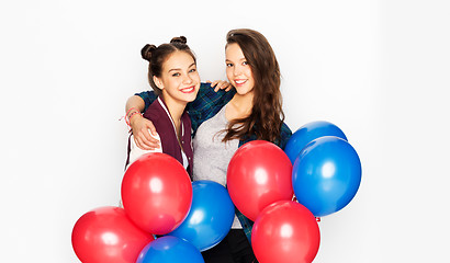 Image showing happy teenage girls with helium balloons