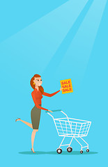 Image showing Woman running in a hurry to the store on sale.