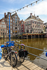 Image showing Dancing Canal Houses of Damrak, Amsterdam, Netherlands