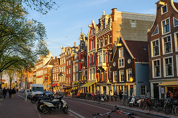 Image showing Dancing Canal Houses of Damrak, Amsterdam, Netherlands