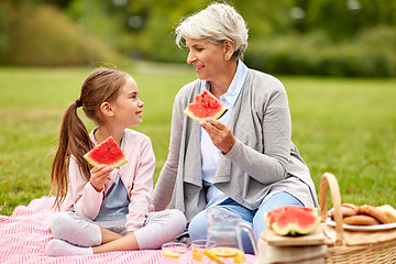 Image showing grandmother and granddaughter at picnic in park