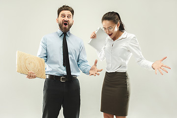 Image showing Winning success woman and man happy ecstatic celebrating being a winner.