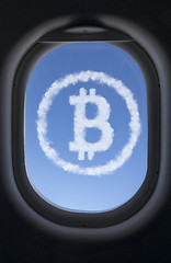 Image showing Icon bitcoin made from clouds against the blue sky