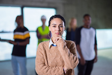 Image showing young businesswoman on construction site