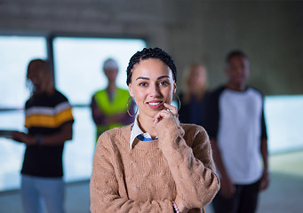 Image showing young businesswoman on construction site