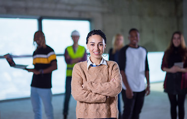 Image showing young businesswoman on construction site