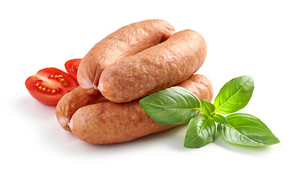 Image showing smoked sausages on white background