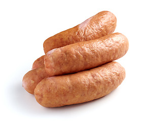 Image showing smoked sausages on white background