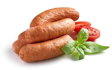 Image showing smoked sausages on white background