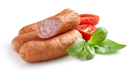 Image showing smoked sausages on white background